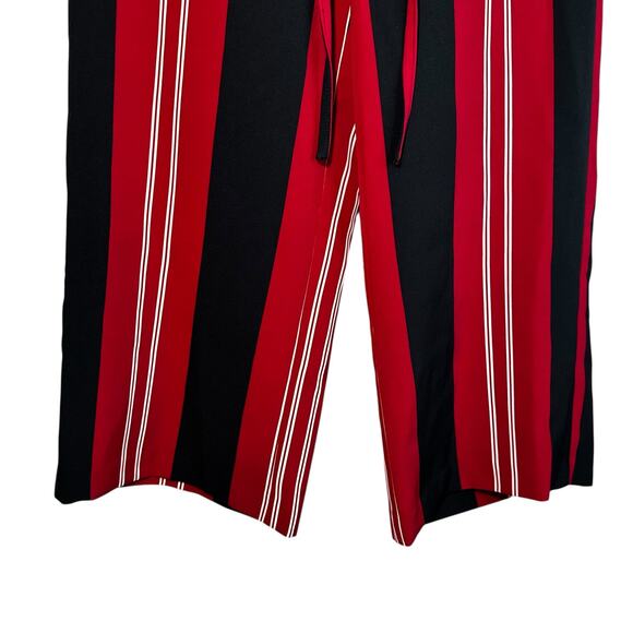 Attyre New York Striped Wide Leg Tie Waist Cropped Palazzo Red Black Pants 4 - Picture 4 of 8